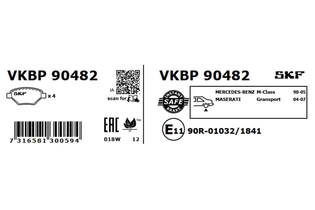 Jogo de 4 pastilhas de travão SKF ref. VKBP 90482